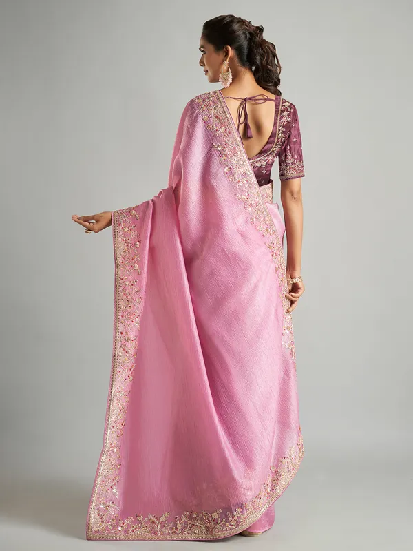 Beautiful pink tissue silk saree for wedding
