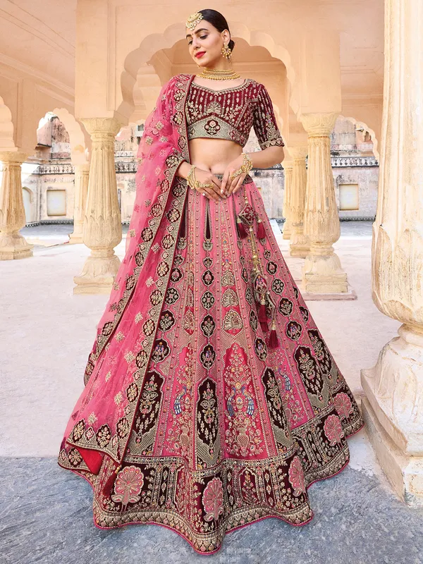 Beautiful pink velvet lehenga choli