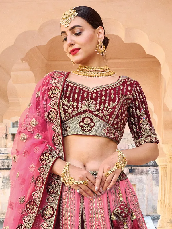 Beautiful pink velvet lehenga choli