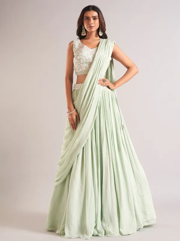 Beautiful pista green georgette lehenga choli