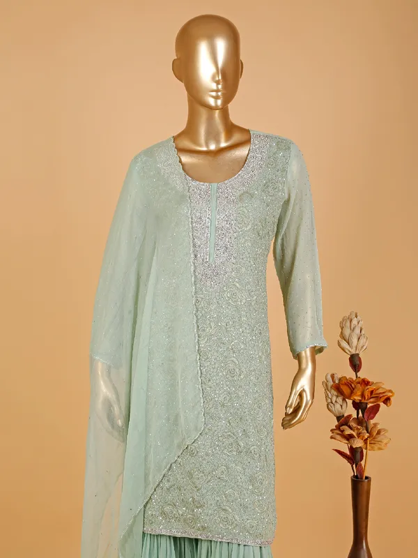 Beautiful pista green georgette sharara suit