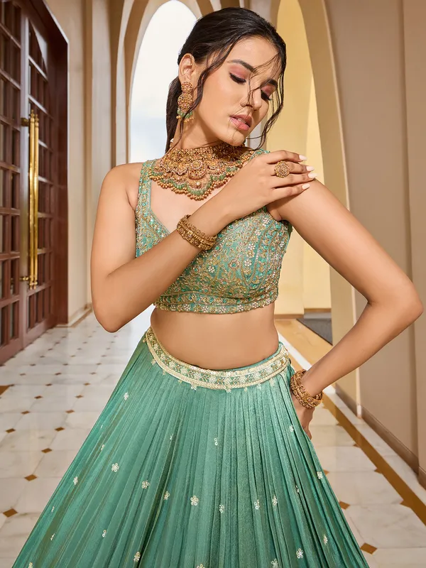 Beautiful pista green lehenga choli in silk
