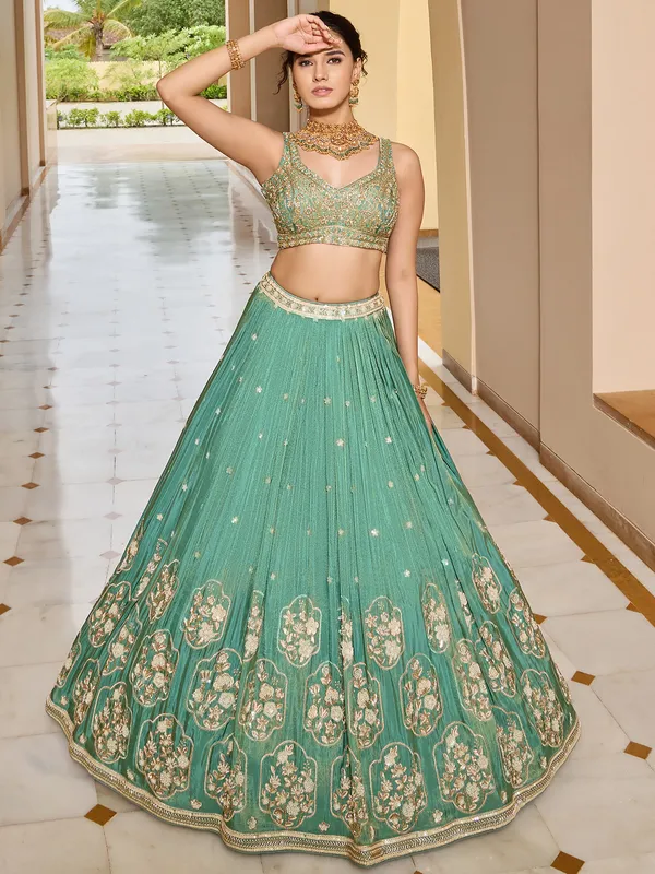 Beautiful pista green lehenga choli in silk