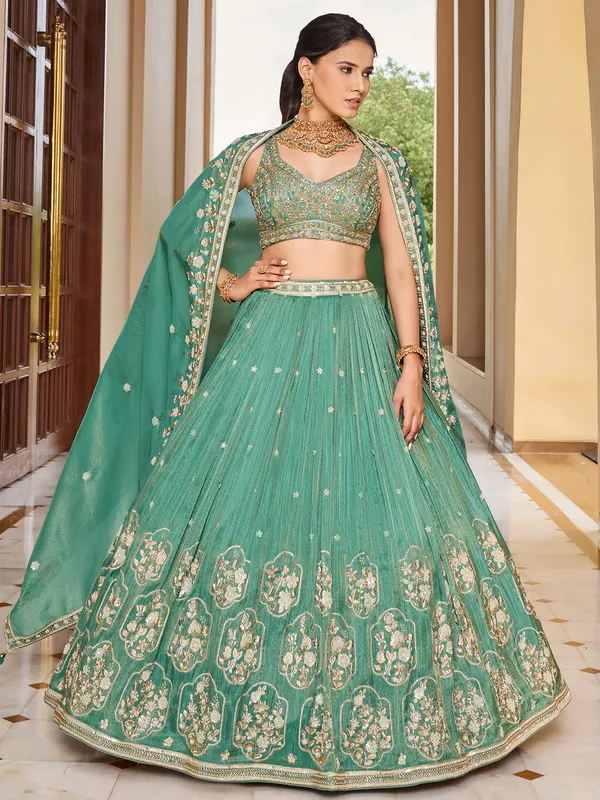 Beautiful pista green lehenga choli in silk