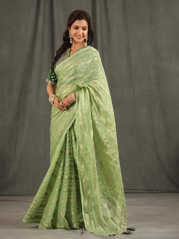 Beautiful pista green organza saree