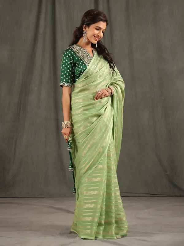 Beautiful pista green organza saree