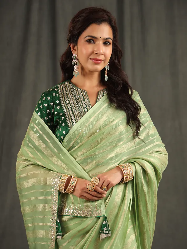 Beautiful pista green organza saree