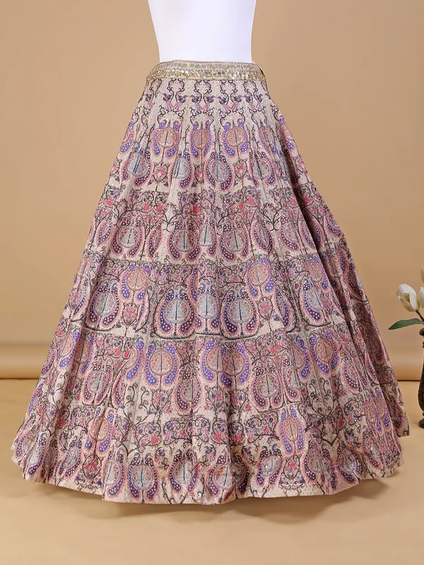 Beautiful printed beige silk lehenga choli