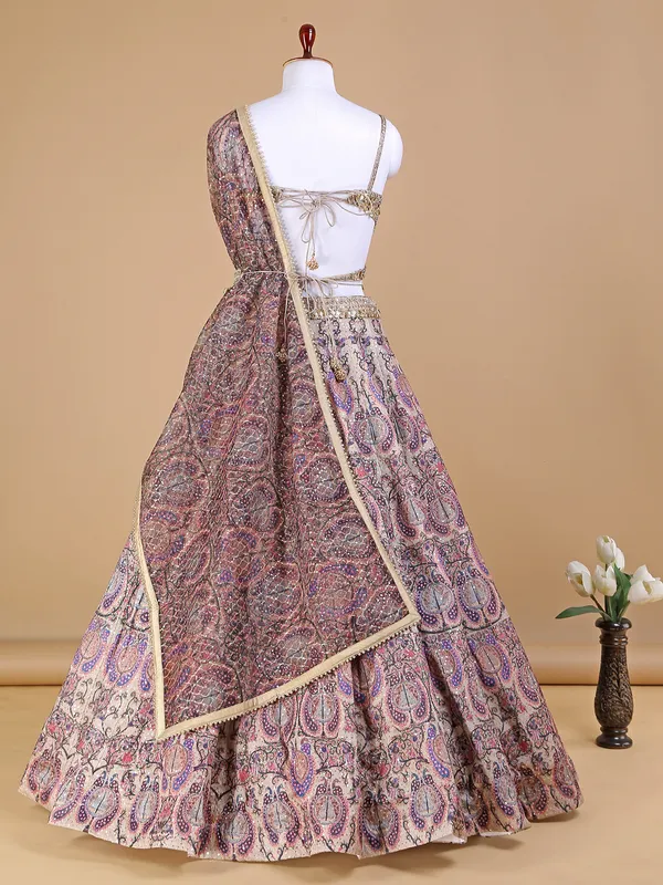 Beautiful printed beige silk lehenga choli