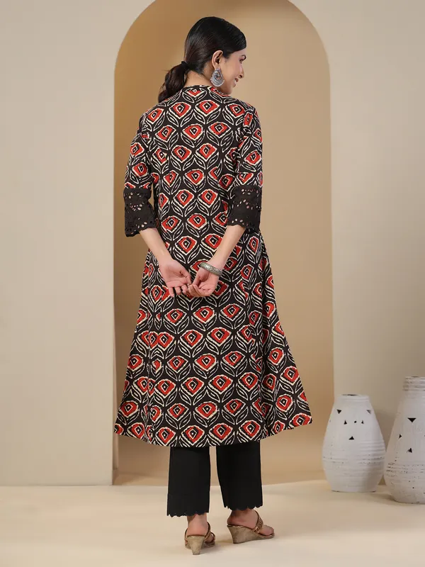 Beautiful printed cotton black kurti for casual