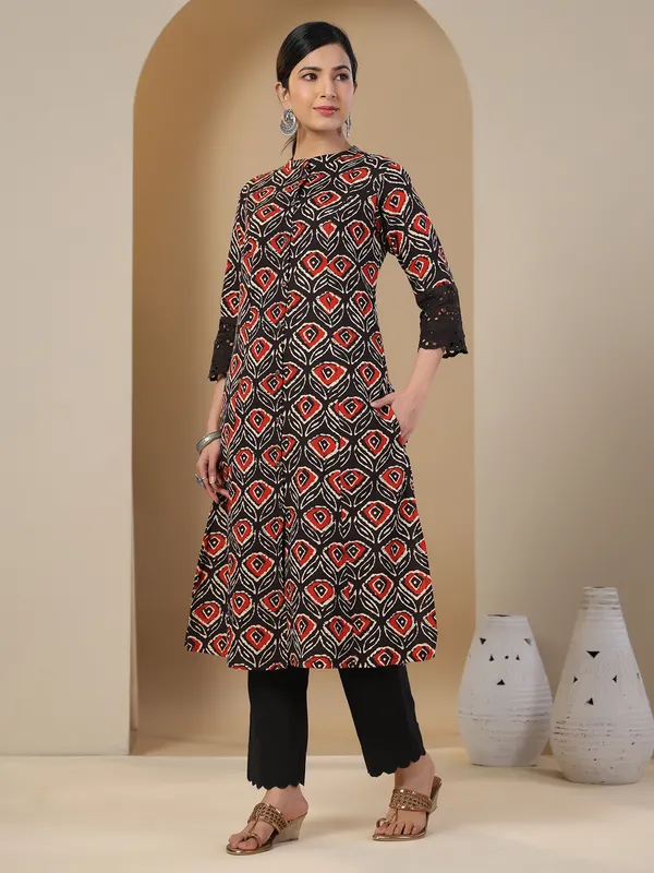 Beautiful printed cotton black kurti for casual