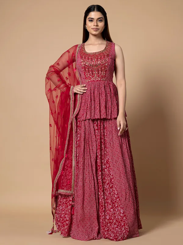 Beautiful printed red georgette lehenga choli