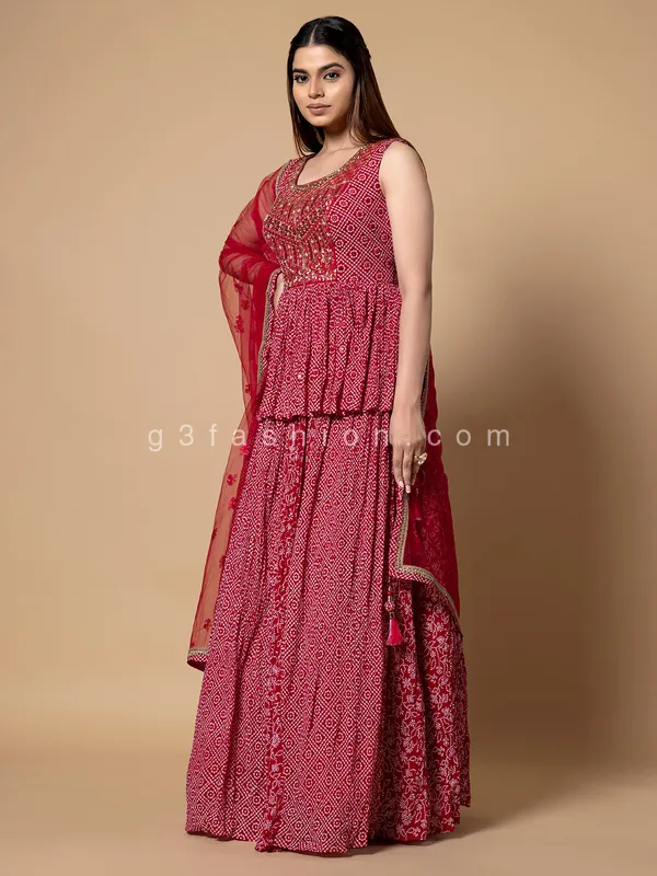 Beautiful printed red georgette lehenga choli