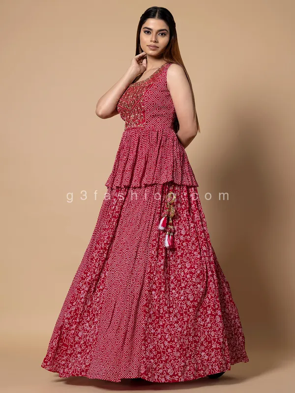 Beautiful printed red georgette lehenga choli