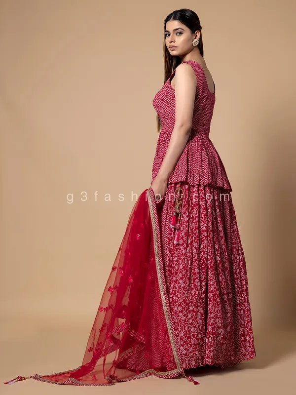 Beautiful printed red georgette lehenga choli