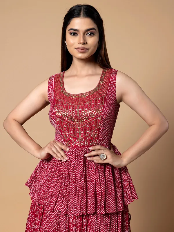 Beautiful printed red georgette lehenga choli