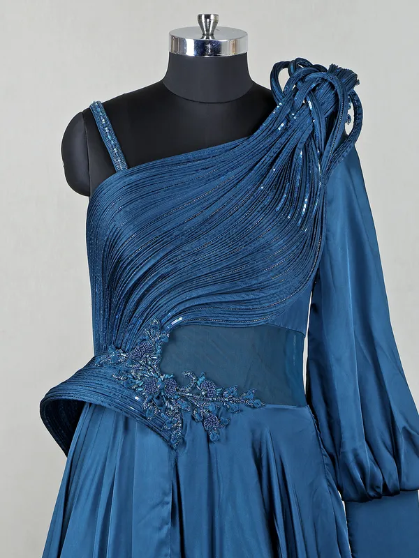 Beautiful prussian blue floor length gown