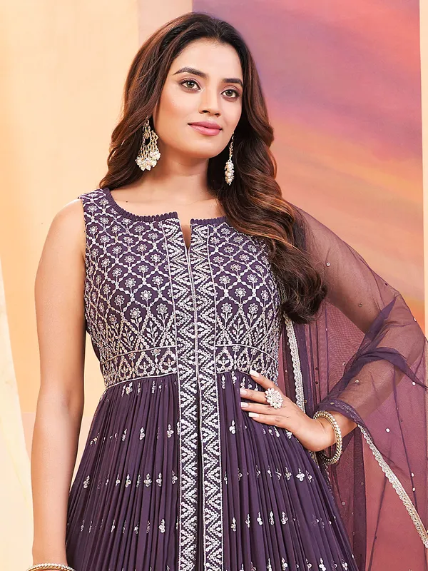 Beautiful purple front slit palazzo suit