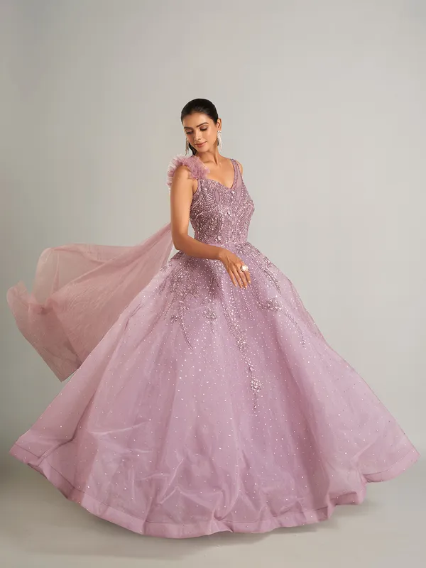 Beautiful purple net gown for party wear