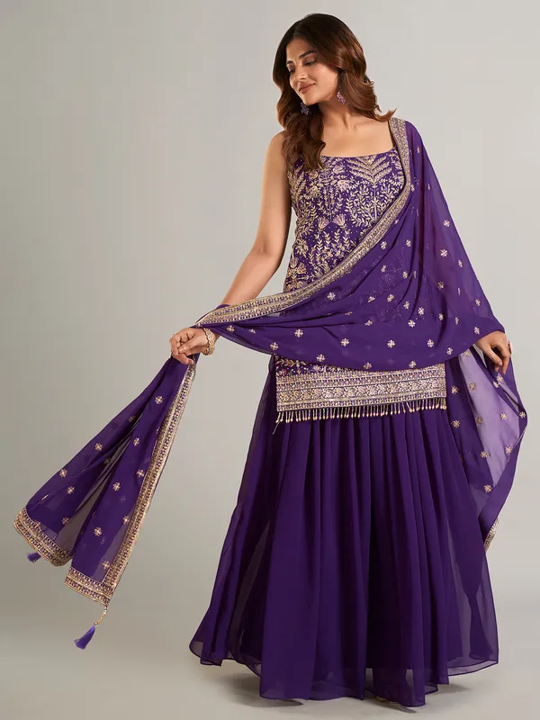 Beautiful purple palazzo suit in soft georgette