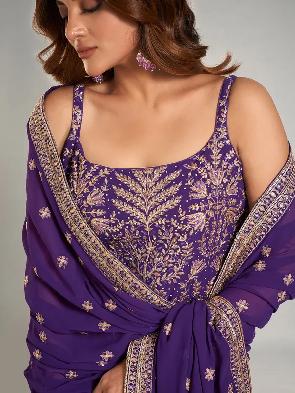 Beautiful purple palazzo suit in soft georgette