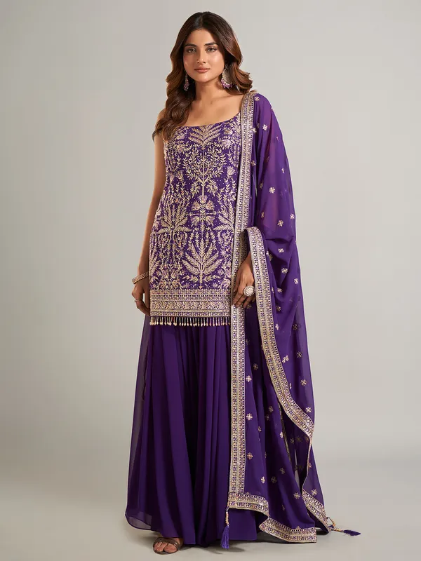 Beautiful purple palazzo suit in soft georgette