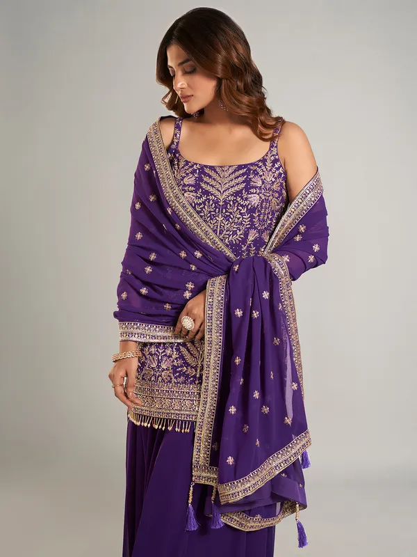 Beautiful purple palazzo suit in soft georgette