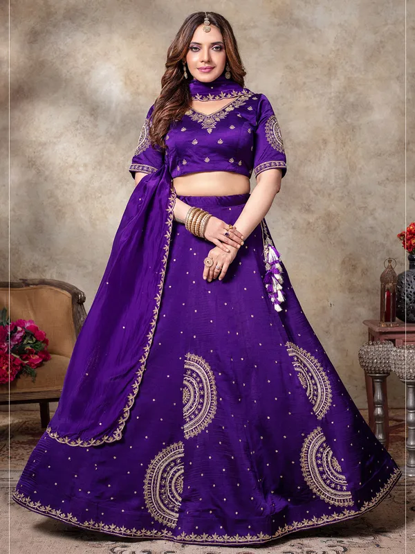 Beautiful purple silk lehenga choli for women