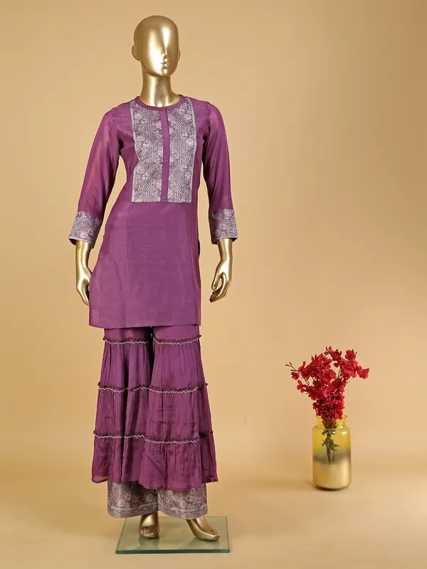 Beautiful purple silk sharara suit