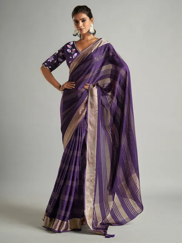 Beautiful purple tissue silk saree