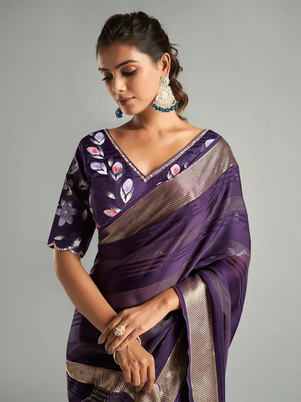 Beautiful purple tissue silk saree