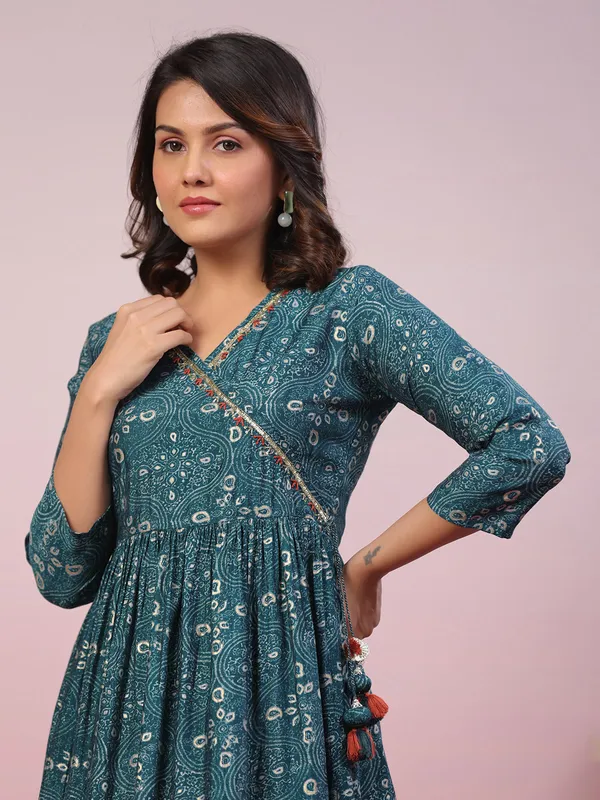 Beautiful rama blue cotton printed kurti