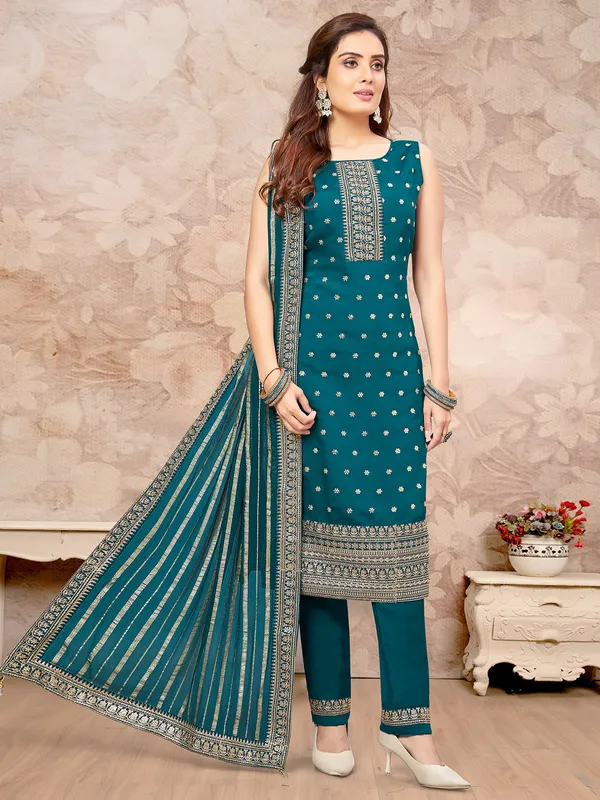 Beautiful rama blue silk salwar suit