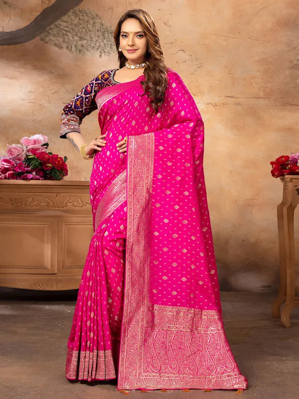 Beautiful rani color dola silk saree