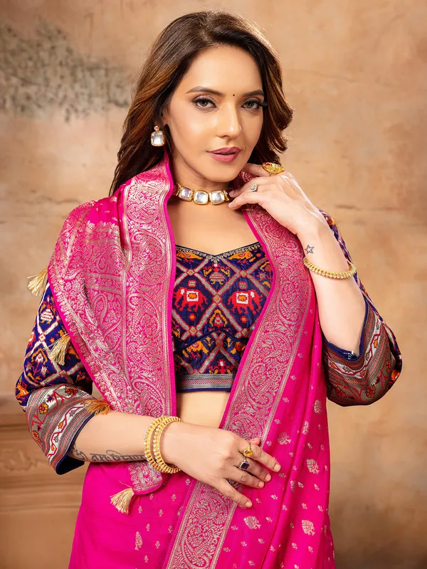 Beautiful rani color dola silk saree