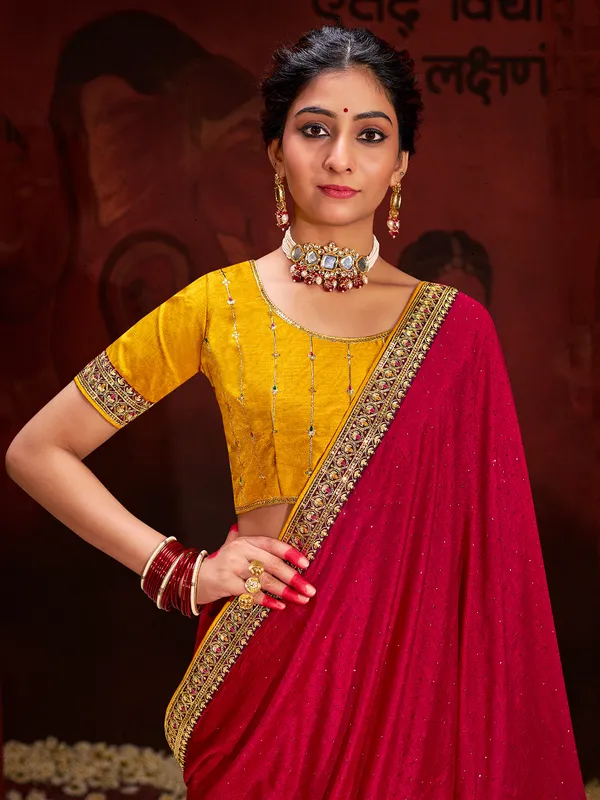 Beautiful rani color saree in silk