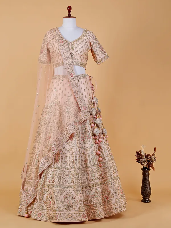 Beautiful raw silk peach lehenga choli