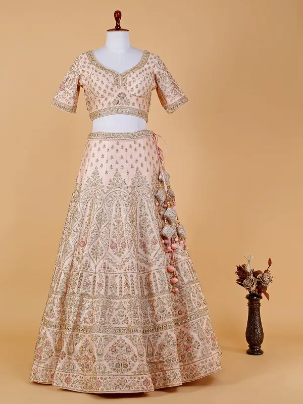 Beautiful raw silk peach lehenga choli