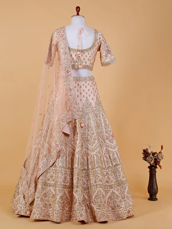 Beautiful raw silk peach lehenga choli