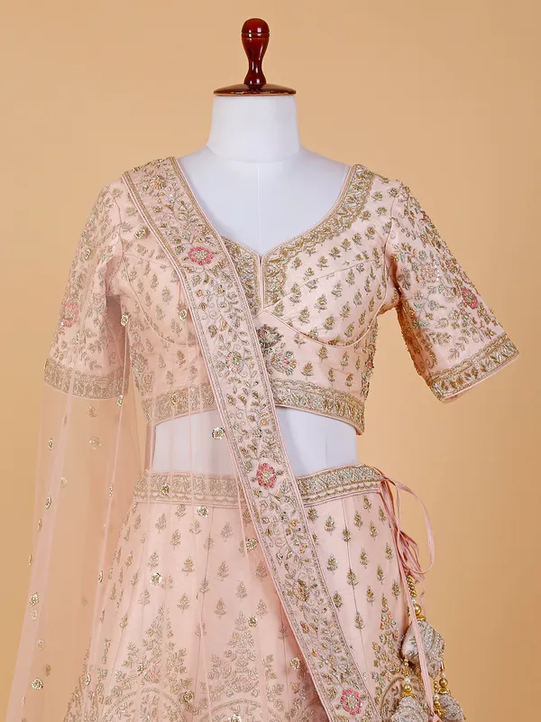Beautiful raw silk peach lehenga choli