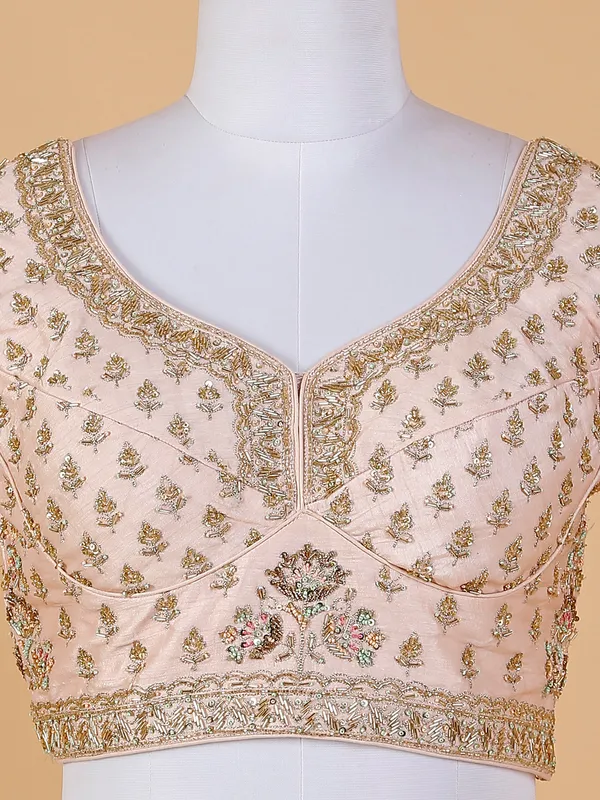 Beautiful raw silk peach lehenga choli