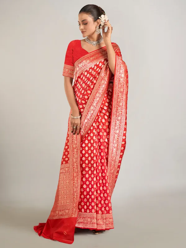 Beautiful red banarasi silk wedding wear saree
