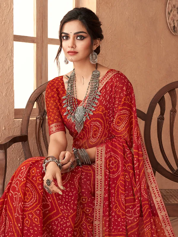 Beautiful red bandhani printed saree
