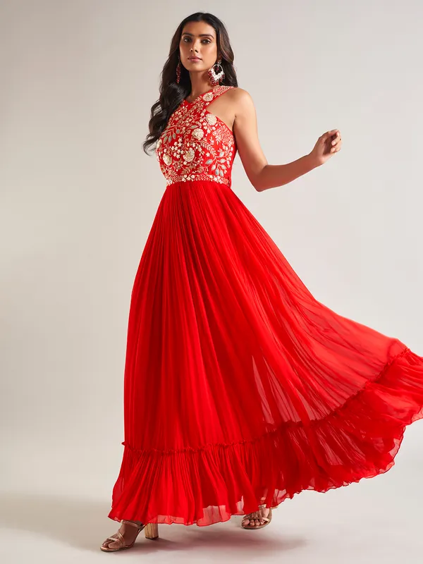 Beautiful red silk anarkali salwar suit for wedding