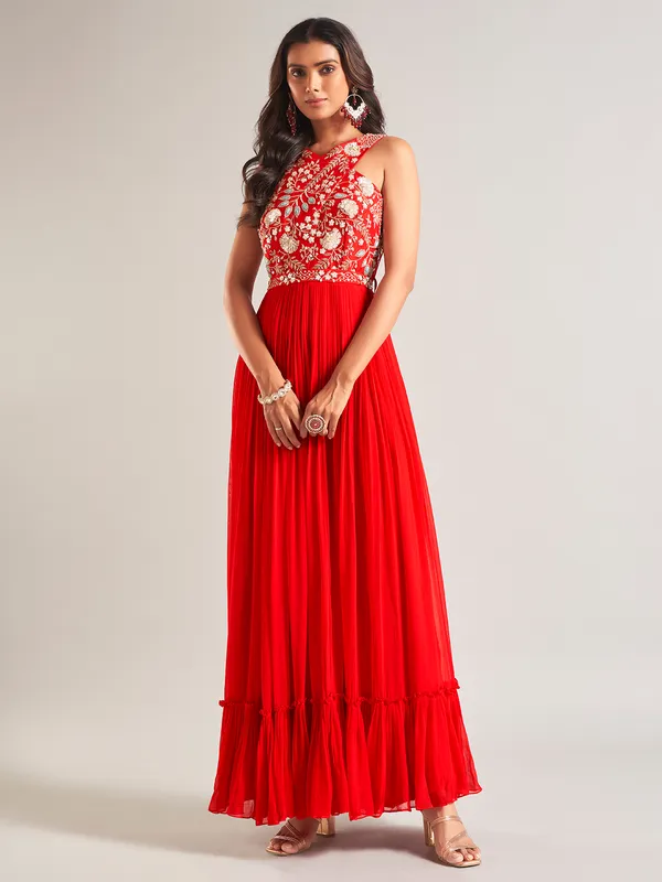Beautiful red silk anarkali salwar suit for wedding