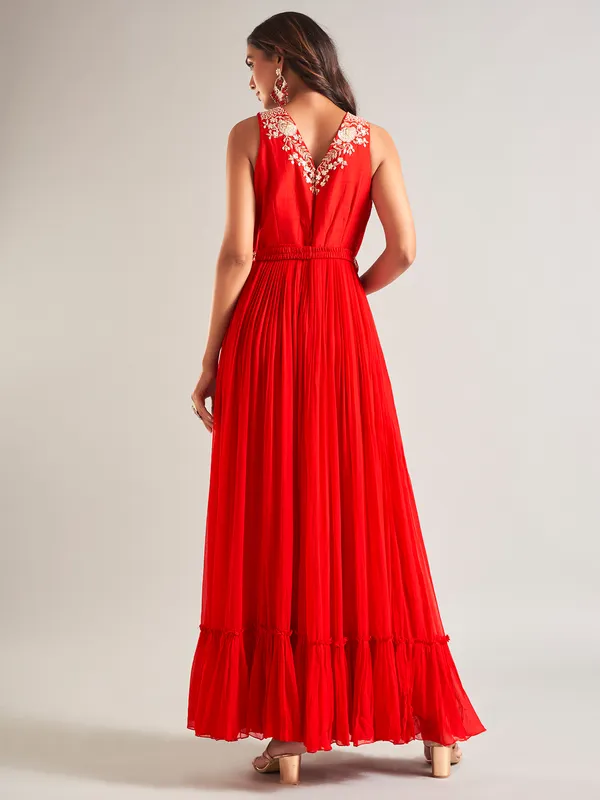 Beautiful red silk anarkali salwar suit for wedding
