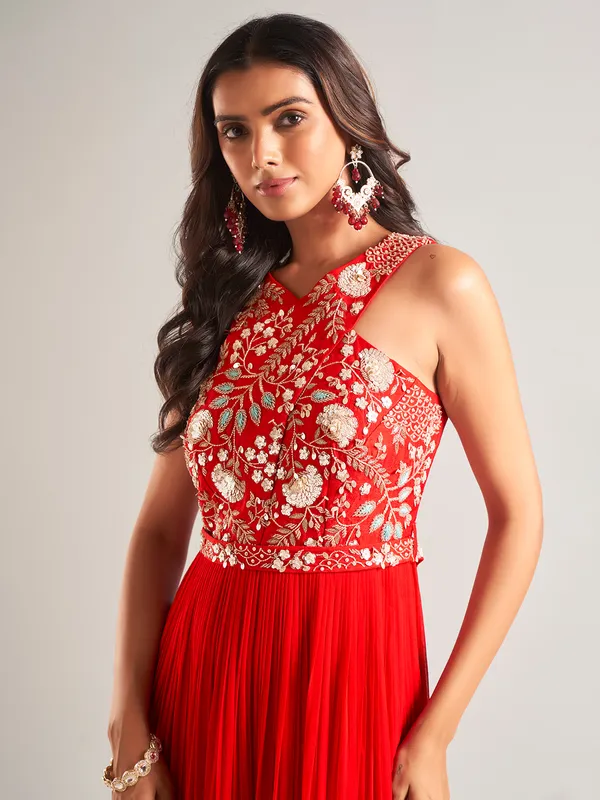 Beautiful red silk anarkali salwar suit for wedding