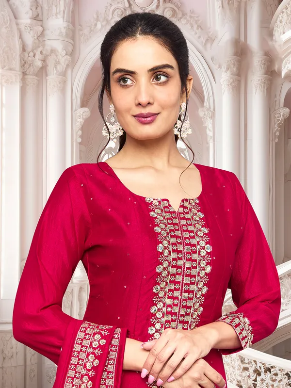 Beautiful dark pink silk salwar suit with dupatta