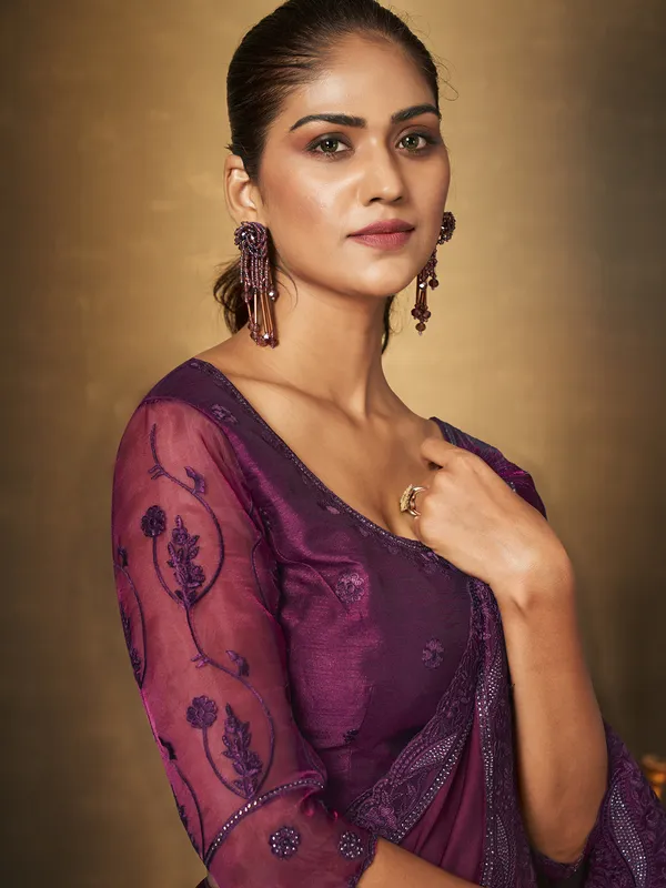 Beautiful satin silk wine saree