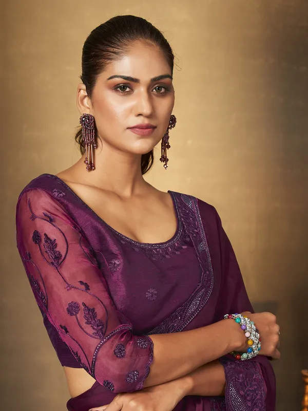 Beautiful satin silk wine saree